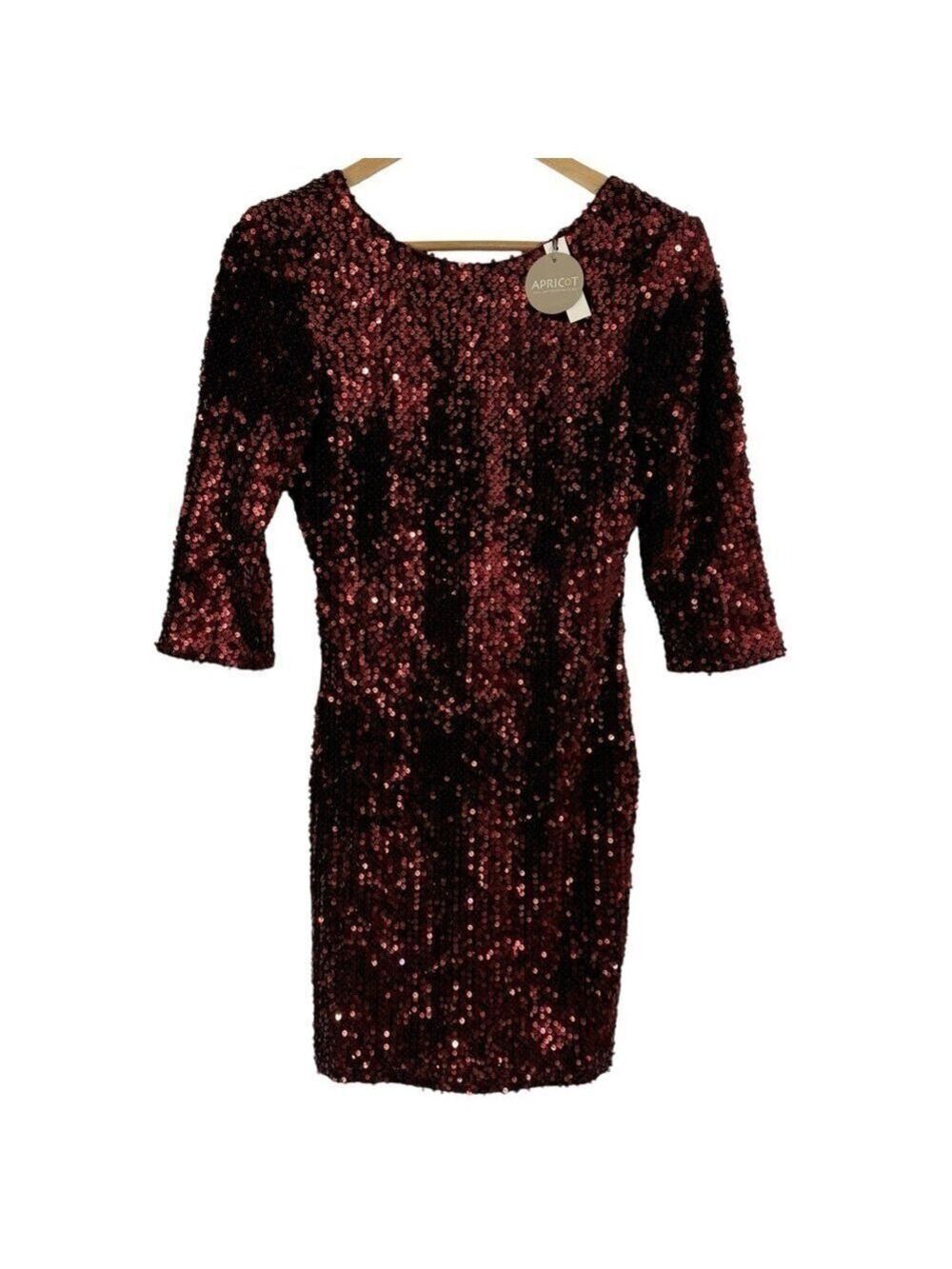 Apricot Sequin Bodycon Party Dress Sz S Red Burgundy Half Sleeve Cocktail NWT